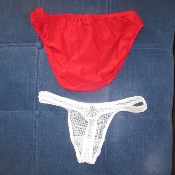Male Power Red Velcro Side Strap Briefs and White Mesh Bikini Briefs Size M - Picture 2 of 13